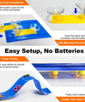 Instruction guide demonstrating suction cup installation on 15 Foot Flexible Double Lane Race Track For 1 64th Diecast Cars.