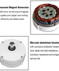 Top view of 100W 12V 24V Permanent Magnet Generator with copper wire winding and aluminum housing for off-grid DIY use.