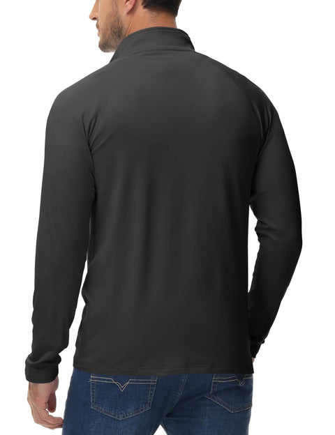 Back view of Mens Thermal Fleece Lined Quarter Zip Sweatshirt Lightweight Long Sleeve Raglan Pullover With Stretch Fabric Black Large