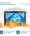 7 Inch Embedded Panel PC With 10 Point Capacitive Touchscreen 1024x600 Display highlighted in temperature range illustration