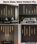 6-Lights LED Recessed Lighting Wall Panel Lights,Self-Adhesive Wood Slat Wall Panel Strip Light,4000K Touchable Switch Dimmable LED Aluminum Channel lamp,Under Cabinet Light(39in+31.5in+23.6in) in modern room settings including sofa wall and bedroom.