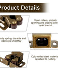 Six Pack Cabinet Door Latches With Screws, bronze finish showcasing nylon rollers and sturdy spring details for easy secure access
