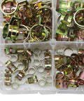 Grab This Ultimate 130Pc Hose Spring Clamp Fastener Assortment Kit With Ten Sizes From 6 To 22mm For Tough Auto Repairs And DIY Jobs Featuring Durable Spring Steel Construction That Holds Up Great. assorted spring steel hose clamps in plastic case, 6-22mm, for auto repairs