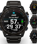 Descent Mk3i Titanium Dive Computer With Dope Extra Long Strap Up To 25 Days Battery Life AMOLED Display GPS Smartwatch showing metrics