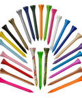 Assorted colors of Premium Bamboo Golf Tees 70mm Two And Three Quarter Inch Mixed Color Pack Of 100 Eco Friendly Biodegradable Tee Pegs