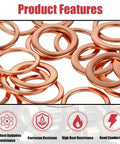 Close-up of Must Have Pro Grade Copper Washer Set 360 Pcs With 10 Metric Sizes M5 M6 M8 M10 M12 M14 showcasing copper washers