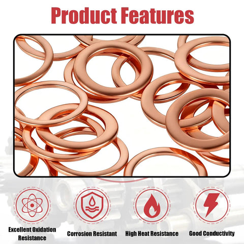 Close-up of Must Have Pro Grade Copper Washer Set 360 Pcs With 10 Metric Sizes M5 M6 M8 M10 M12 M14 showcasing copper washers
