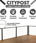 Complete 30 Ft Cable Railing Kit For Decks And Patios With Marine Grade Stainless Steel Wire and durable posts on modern deck.