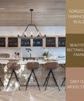 Farmhouse Kitchen Island Light With Ten Lights Rectangular Tapered Open Frame In Gray Oak Finish Rustic Modern Pendant Fixture For Big Kitchen Islands Industrial Style Chandelier That Brings Warm Bright Glow above kitchen counter
