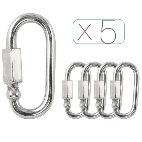 Five Pack M3 5 Stainless Steel Quick Link Chains One Eighth Inch D Shape Locking Quick Connectors With One Hundred Seventy Pound Capacity
