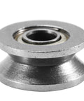 Close-up of V Bearing Grooved Mini Pulley Wheels Rollerball Pulley for Rail Track Linear Motion System, 4x13x6mm, carbon steel