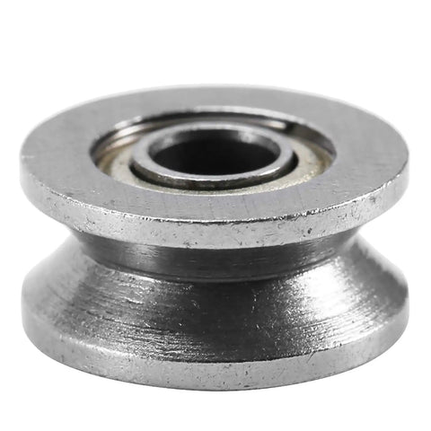 Close-up of V Bearing Grooved Mini Pulley Wheels Rollerball Pulley for Rail Track Linear Motion System, 4x13x6mm, carbon steel