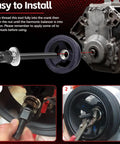 Harmonic Balancer Installation Tool For GM LS Series V8 Engines With Thrust Bearing And Wrench Flats Crank Pulley Installer Fits Camaro Corvette GTO G8 LS Truck 1997 Onward usage demonstration with step-by-step installation visuals.