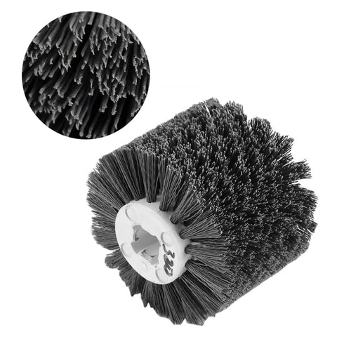 Heavy Duty 4.72 Inch Mingzhe 320# Abrasive Wire Polishing Wheel For Wood Burnishing Draw Machines High Density Aluminum Oxide Fine Polish Grit showing detailed bristle texture.