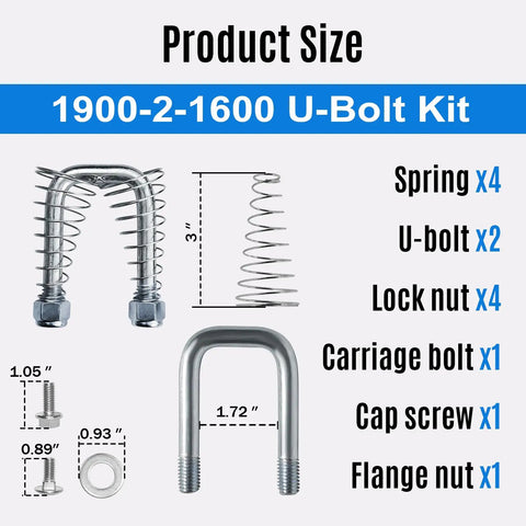 Replacement Safety Chain U-Bolt Kit For Gooseneck Hitches showing components including springs, U-bolts, and lock nuts.