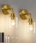 Battery Operated Wall Sconce Set Of Two With Remote Dimmable Wireless Cordless Gold Wall Lights 3000K Warm White Modern Lamps paired with remotes and USB-C cables.