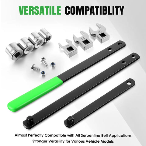 Universal Serpentine Belt Tool Kit With Bag For Easy Belt Removal And Tensioner Relief Includes Three Eighths Inch Drive Belt