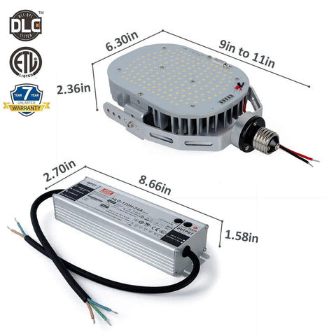 120W LED Retrofit Kit Replaces 700W MH HPS, 14400 Lumens, 5000K Cool White, 100-277V, top view with MeanWell driver and dimensions