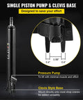 Hydraulic long-ram jack with clevis base, black, VEVOR brand, front view, single-piston pump