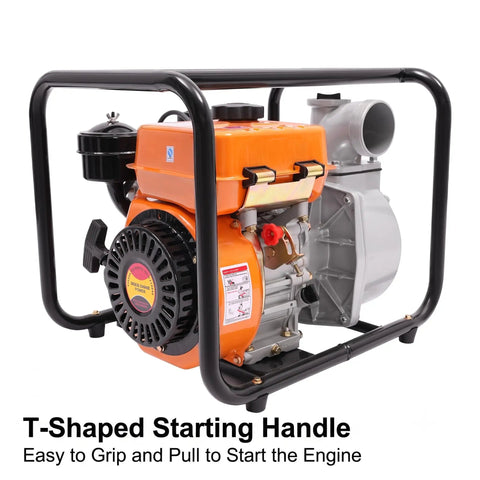 Heavy Duty 3 Inch Diesel Water Trash Pump With Powerful 196cc Engine For High Pressure Irrigation And Sump Removal From Rivers Or Reservoirs Featuring Solid Aluminum Build And Superior Flow Capacity For Tough Jobs Around The Farm Or Construction Site
