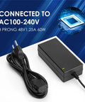 48V 1.25A 60W Power Supply Adapter For PoE Gear, Compatible With ProSafe GS108PE Switches And PoE Injectors, 100V-240V Input, DC 48V 1.25A Output, 5.5mm x 2.5mm Or 5.5mm x 2.1mm Plug, black adapter with cord