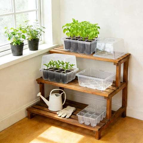 Seed Starter Tray Kit With Elevated Humidity Dome 120 Cell Seed Germination Tray Set Adjustable Height Lids Drainage Holes Clear Heightened Dome For Indoor And Outdoor Garden 10 Pack Transparent Pro Grade