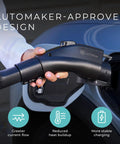 Person holding NACS To J1772 EV Charging Adapter For Tesla And All J1772 EVs, 80A 240V, UL 2252 Certified, Black