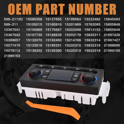 599 211XD Plug And Play Heater A C Climate Control Module with OEM numbers, black panel with buttons and dials.