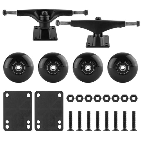 Durable Skateboard Hardware Combo Starter Kit With 52mm Wheels Aluminum Truck Set Bearings And Pads For 7.5 To 8 Inch Decks Black Finish