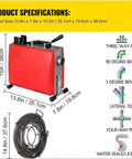 Powerful 250W Electric Handheld Drain Auger Snake For Sink, Toilet, And Pipe Clogs with specifications and cable details.