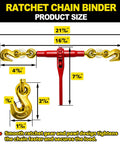 Heavy Duty Ratchet Chain Binder One Quarter To Five Sixteenths Inch, 2 Pack With Clevis Hooks, 2,600 Lbs Working Load, size diagram