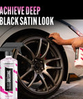 Applying Dope Shine Gloss Dressing With Applicator 16oz Tire Shine Spray And Plastic Restorer For Cars on car tire