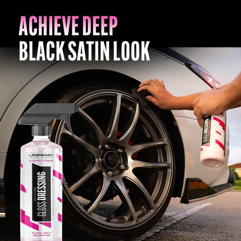 Applying Dope Shine Gloss Dressing With Applicator 16oz Tire Shine Spray And Plastic Restorer For Cars on car tire