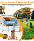 All In One Dog Agility Training Kit For Epic Backyard Fun And Indoor Play with tire jump, tunnel, and weave poles setup