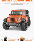 Front view of Jeep Wrangler JK JKU 2011 to 2018 with text highlighting compatibility with Shifter Console Storage Box.