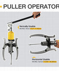 10 Ton Hydraulic Gear Puller Kit With 2 Or 3 Jaws, Bearing Hub Separator, vertical and horizontal use diagram