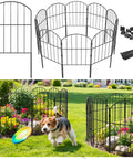 Decorative Garden Fence For Yard And Patio, Rustproof Black Metal Barrier Panels, 10-Panel Set Spanning 10.5 Feet Long By 24 Inches High, installed in garden