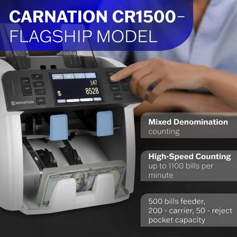 Hustle Ready Money Counter For Fast Cash Counting And Effortless Mixed Bill Sorting With Trusted Multi Currency Scanning and No Stress Commercial Performance, featuring digital display and buttons.