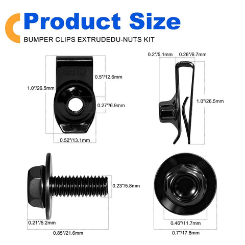 M6 1.0 Body Bolts And U Nuts Kit for automotive restoration showing detailed product size and measurements