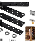 Hidden Pivot Hinge Kit For Secret Bookcase Doors With Smooth 360 Degree Rotation Heavy Duty Hardware Supports Up To 330 Lb Two Pack Black Stainless Steel, including parts and usage example.