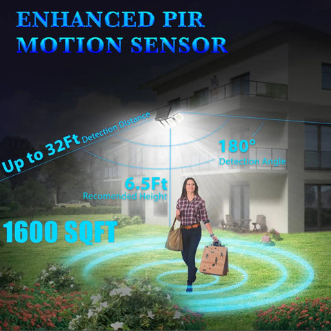 Enhanced PIR motion sensor of Solar Lights Outdoor Motion Sensor Ultra Bright Security Flood Light With 360 Degree Wide Angle Illumination