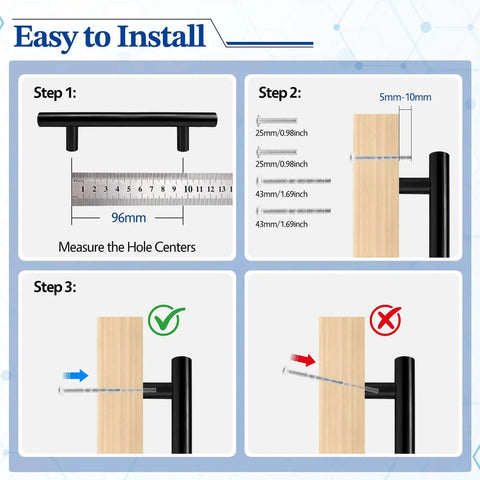 Installation steps for Matte Black Cabinet Handles 4 Pack, Three and Three Quarter Inch Hole Center Kitchen Cabinet Pulls