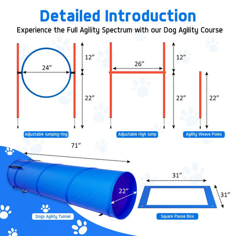 All In One Backyard Dog Agility Course For Active Pups With Adjustable High Jump Weave Poles Tunnel Jumping Ring Pause Box