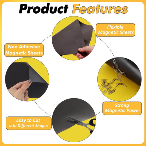 Features of Flexible Non Adhesive Magnetic Sheets 30 Mil 8.5 By 11 Inches 30 Pack including cutting and magnetic power.
