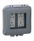 Two-Gang Weatherproof Expandable In-Use Cover For Outdoor Electrical Boxes Expands From 1 Inch To 3 Inches with gray finish