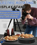 Heavy Duty Remote Controlled Motorized Turntable With Speed Adjustment For Professional 3D Scanning And Showcase Photography Rotating Platform, 40 cm, showing food on display.