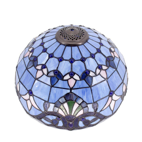 Tiffany Style Pendant Light Fixture With Blue Purple Baroque Stained Glass Wide 16 Inch Shade, top view of the lampshade design.