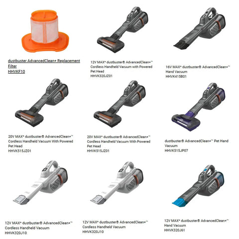 Six Pack HHVKF10 Vacuum Filter Replacements For HHVK Series with various compatible vacuum models.