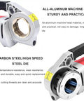 Heavy Duty Electric Pipe Cutter And Threading Machine With Six Piece Die Set No Sweat Plumbing Rig, all-aluminum head and carbon steel die for durability.