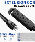 15 Ft Outdoor Extension Cord With 3 Outlets Waterproof Grounded Power Strip That Is Plug And Play For Garden Patio And Camping